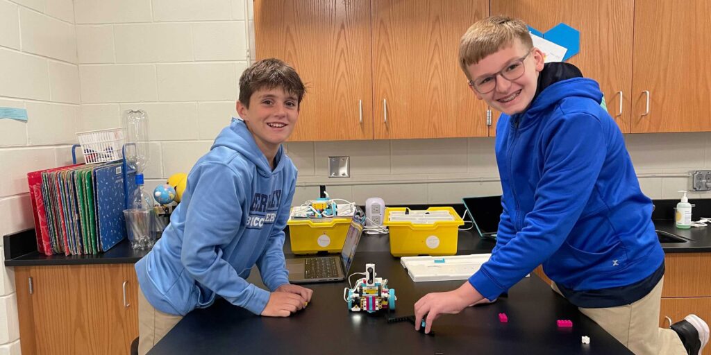 Middle Division Students doing robotics projects
