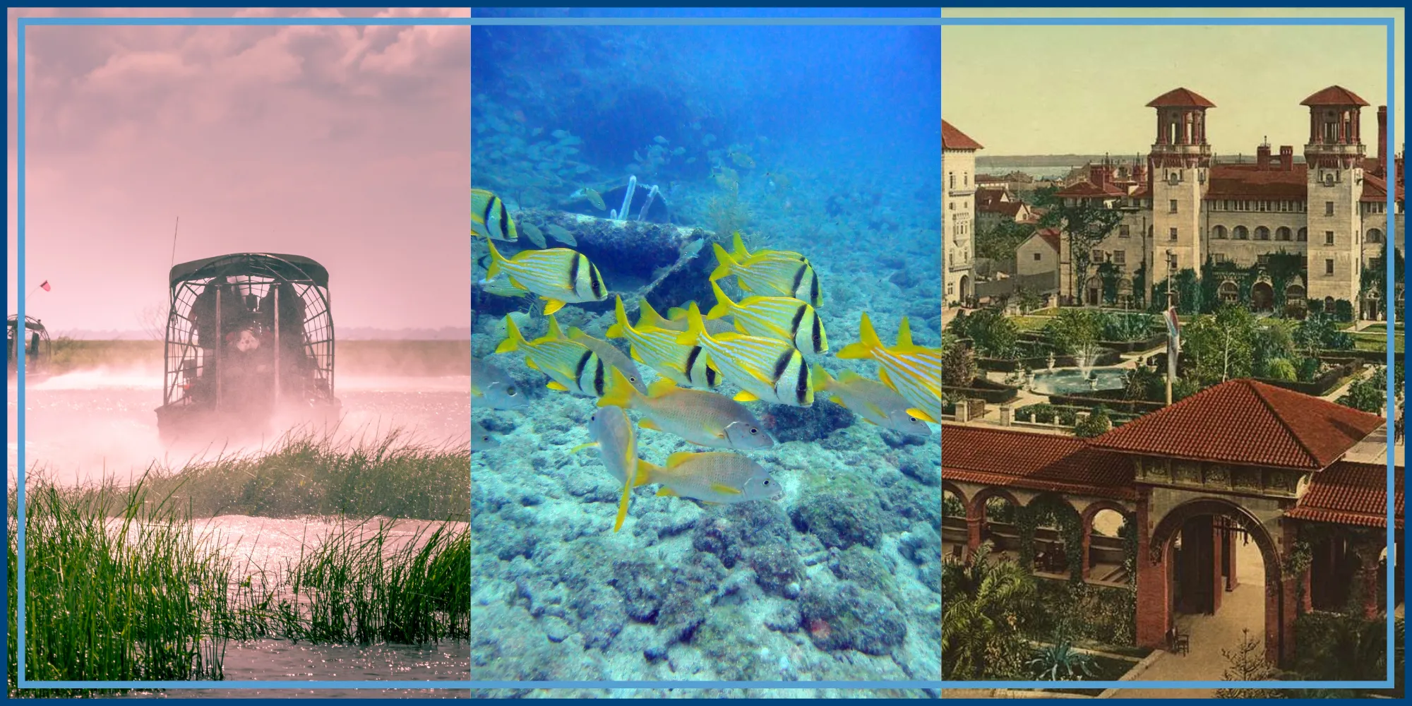 A graphic including photos from the three trip regions