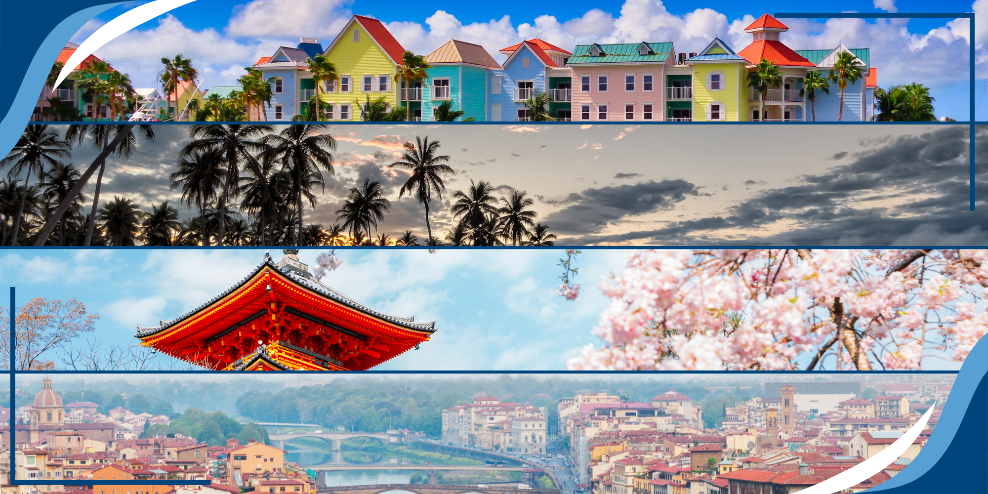 Four stock images representing each trip.