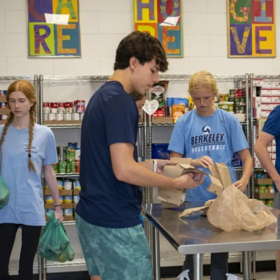 Students Helping to Fill Bags in the Berkeley Pantry